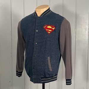 DC Comics SupermanMen's  Blue and Gray Varsity Jacket Sz M